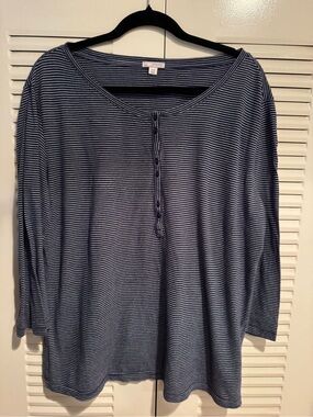 GAP Navy and White Striped Henley Top XL